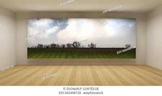 Empty room with nature picture, 3d art concept, clean space
