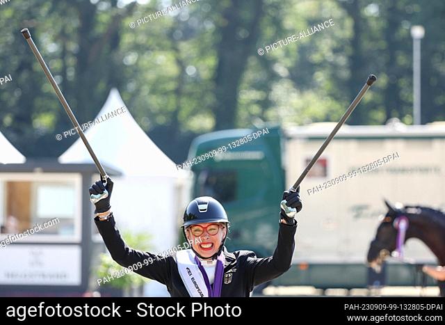 09 September 2023, North Rhine-Westphalia, Riesenbeck: Equestrian sport: European Championships, Para-Dressage, Freestyle Grade II
