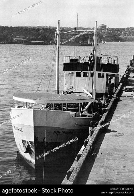 The 328 ton motor vessel ""Polurrian"" which is one of the smallest vessels to carry cargo from England to Australia. Built in 1948 it was used on the English...