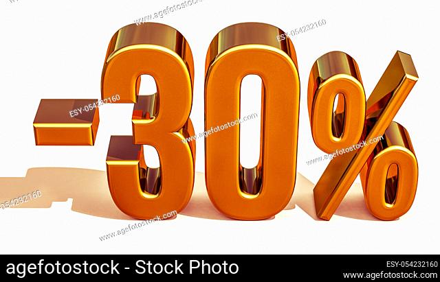 3d render: Gold 30 Percent Off Discount Sign, Sale Banner Template, Special Offer 30% Off Discount Tag, Thirty Percentages Up Sticker, Gold Sale Symbol