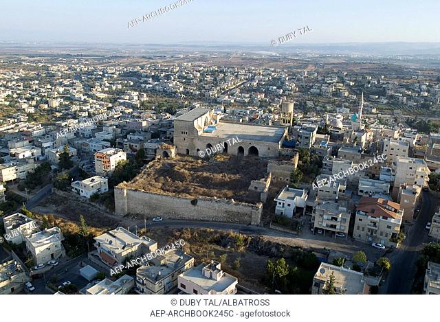Aerial view of an ancient fortress at Shefar'am in the lower Galilee