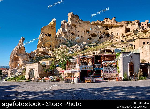 underground dwelling at rock wall of Çavusin, Göreme, Cappadocia, Anatolia, Turkey|underground dwellings at rock wall of Çavusin, Goreme, Cappadocia, Anatolia