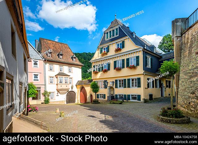 Yellow house in the historic old town of Meisenheim am Glan, well-preserved medieval architecture in the north Palatinate highlands, a pearl in the Glantal