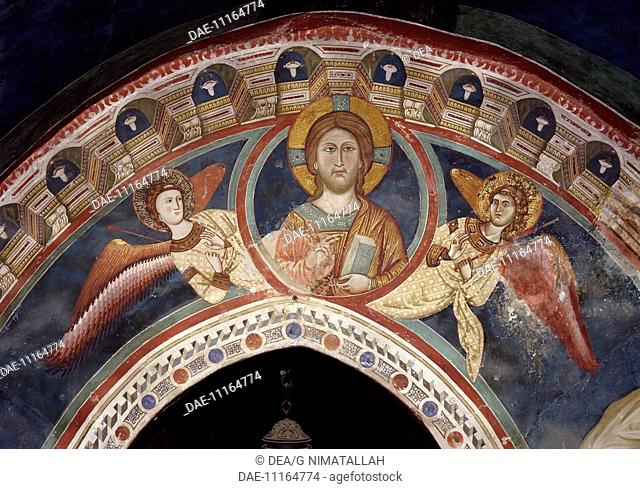 Christ and the Angels, 13th century fresco by the Second Assistant of Consolo or Magister Consolus. The Lower Church of Sacro Speco Monastery, Subiaco