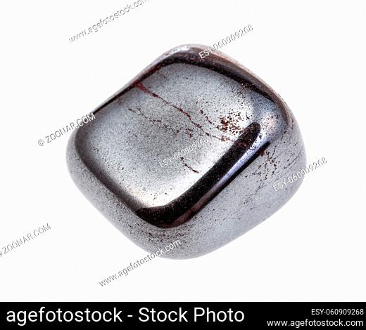 closeup of sample of natural mineral from geological collection - rolled Hematite gemstone isolated on white background