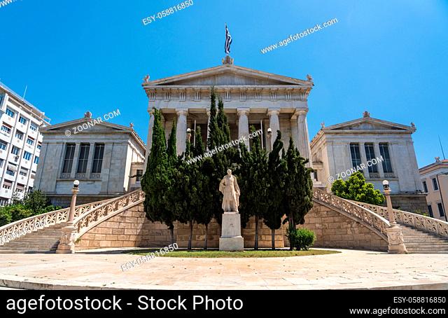 Neoclassical building housing the National Library of Greece in Athens city center