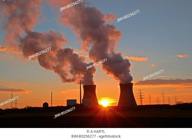 nuclear power stations at sunset, Germany, Bavaria, Guenzburg
