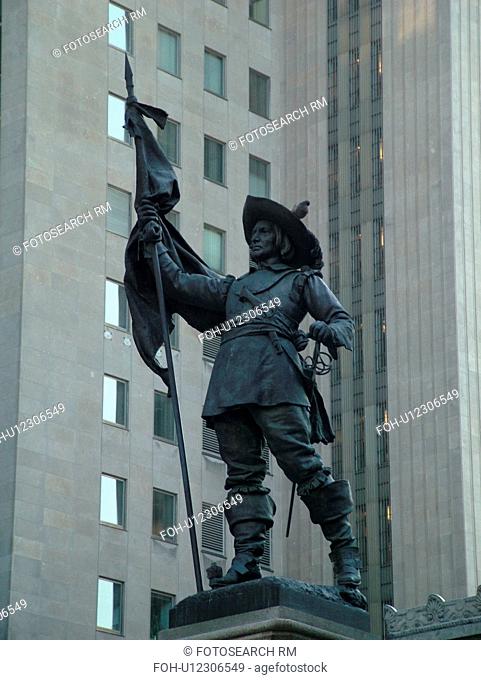Montreal, Canada, QC, Quebec, Old Montreal, Place d'Armes, Maisonneuve Statue, founder of Montreal