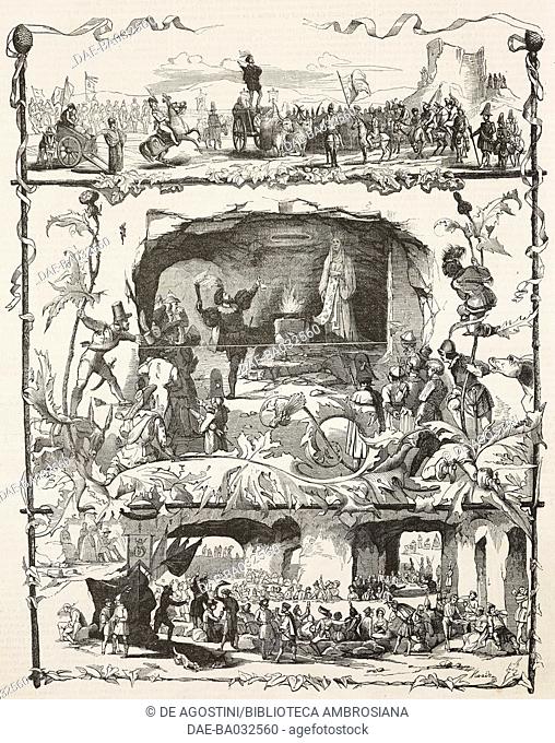 German party in the Cervara caves in May, Rome, Italy, illustration from L'Illustration, Journal Universel, No 70, Volume 3, June 29, 1844