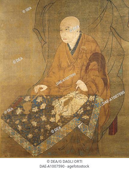 Portrait of Jishin Osho, monk from the Ritsu sectfrom the Saidaiji temple in Nara, painted on silk, Japan. Japanese Civilisation, Nanbokucho period