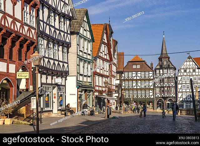 timbered houses on Fritzlar market square, Schwalm-Eder district, Hesse, Germany