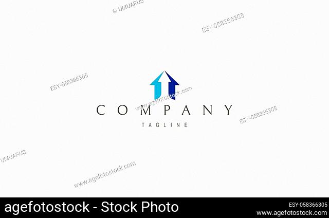 Vector color logo design on which an abstract image of a house consisting of three upward arrows