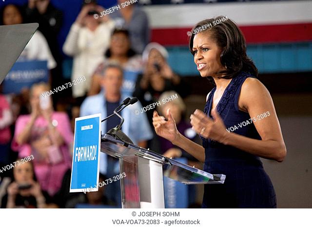 First Lady Michelle Obama speaks at an President Obama campaign rally at Orr Middle School in Las Vegas, October 26, 2012