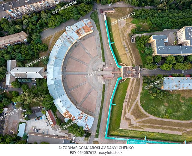Kyiv Fortress Oblique caponier - aerial view from a drone strictly above the central square of fortress