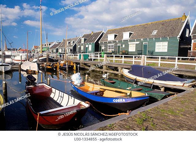 Typical dutch houses in the port of the small town of Marken, in the province of North Holland  Holland