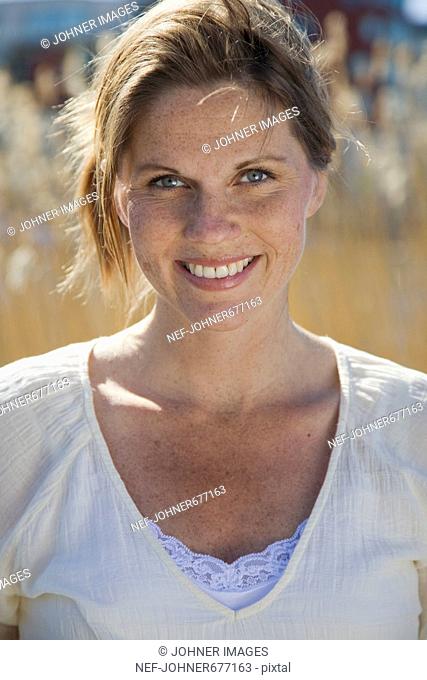 Portrait of a smiling woman, Sweden