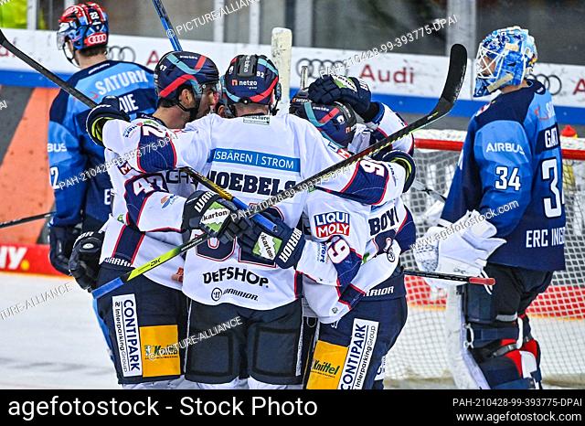 28 April 2021, Bavaria, Ingolstadt: Ice hockey: DEL, ERC Ingolstadt - Eisbären Berlin, Championship round, Semi-final, Matchday 2