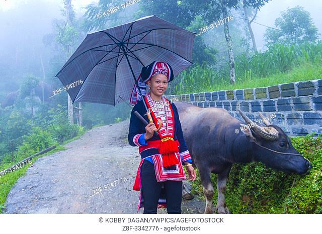 Woman from the Red Dao minority in a village near Ha Giang in Vietnam