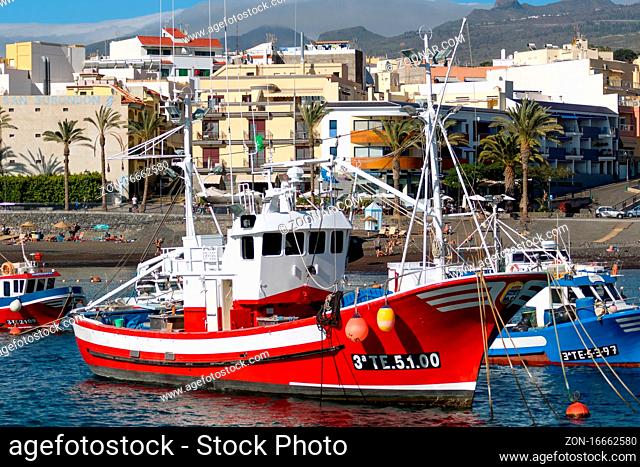 Boats moored in San Juan harbour Tenerife