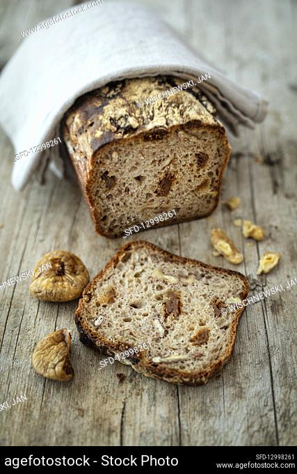 Nut bread with dried figs as box shaped bread