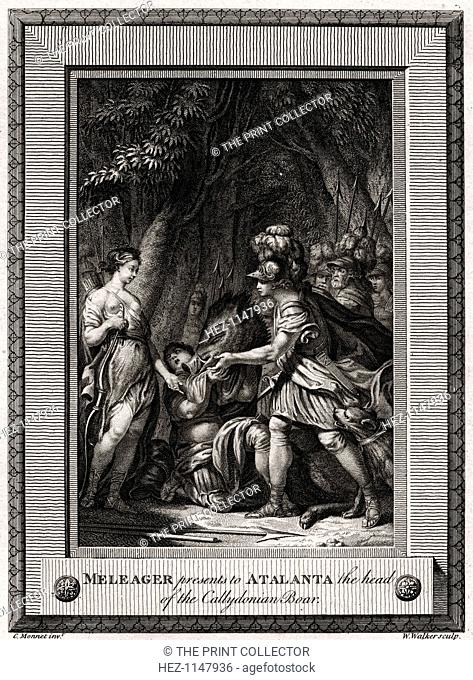 'Meleager presents to Atalanta the head of the Callydonian Boar', 1774. A plate from The Copper-Plate Magazine or A Monthly Treasure, London, 1774