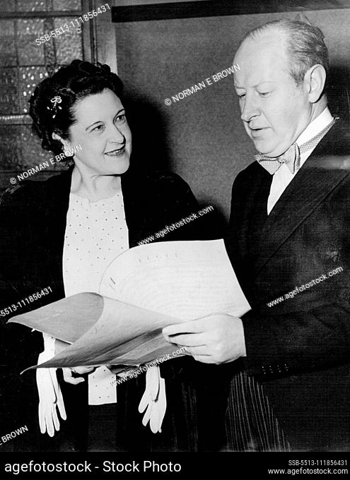 Essie Ackland Popular Australian Contralto discussing music with Eugene Goosen(conductor) before her appearing, (1st ***** from aboard) at the Town Hall