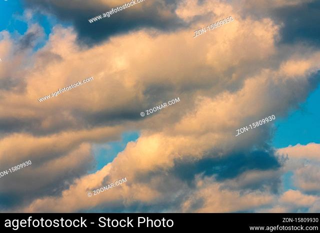Stunning cloudscape - dramatic clouds floating across sky to weather change before rain. Natural meteorology background, texture