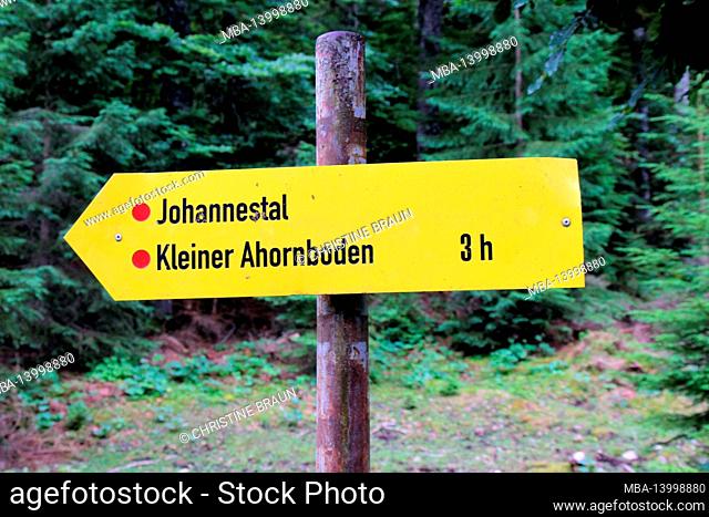 hike into johannestal, kleiner ahornboden, information sign, signpost, in the hinterriss, austria, tyrol, europe
