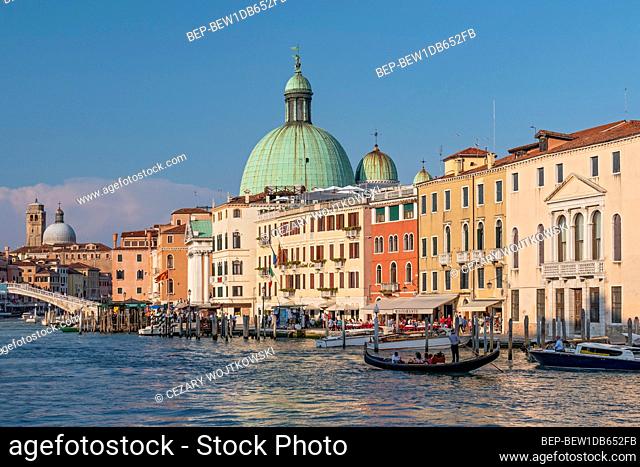 Grand Canal and the green dome of the church San Simeon Piccolo, Venice, Italy