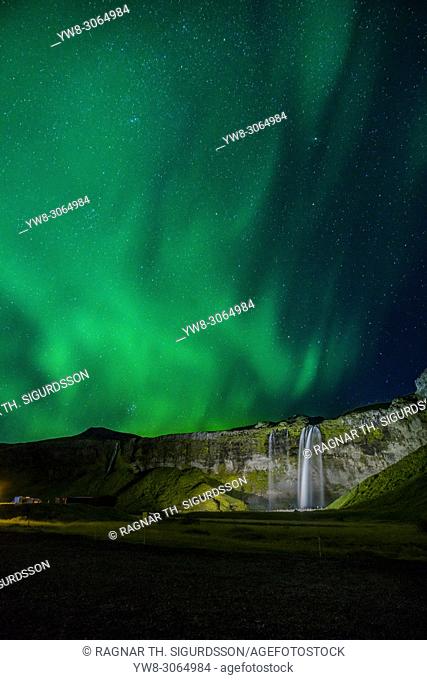 Aurora Borealis, Seljalandsfoss, Iceland