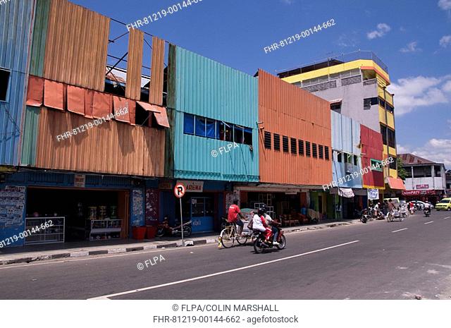 City street with colourful facades, Ambon, Ambon Island, Maluku Islands, Banda Sea, Indonesia