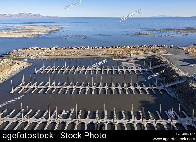 Magna, Utah - The marina at Great Salt Lake State Park, which cannot be used because the lake water level has fallen too low