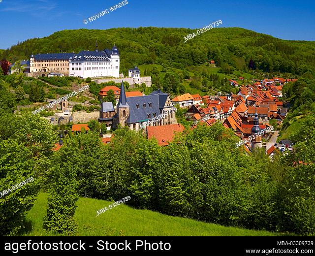 View of Stolberg with castle, Stolberg/Harz, Saxony-Anhalt, Germany