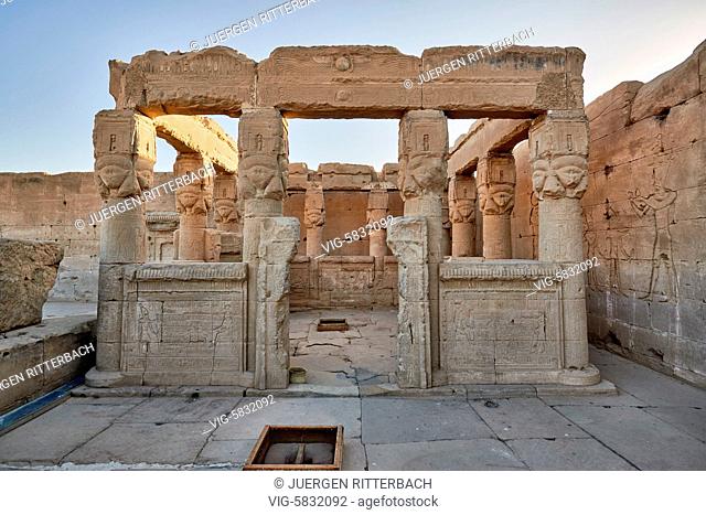EGYPT, QENA, 07.11.2016, Hathor temple in ptolemaic Dendera Temple complex, Qena, Egypt, Africa - Qena, Egypt, 07/11/2016