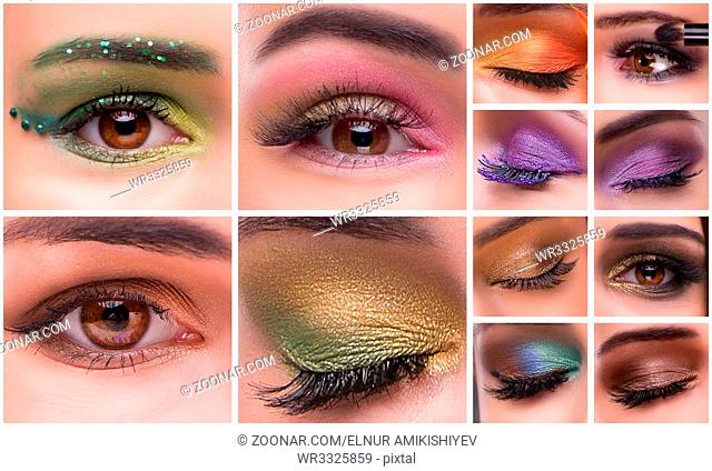 Collage of close up photos of eye make-up