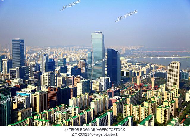 South Korea, Seoul, Yeouido, skyline, aerial view,