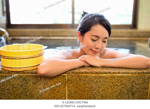 Woman having japanese onsen