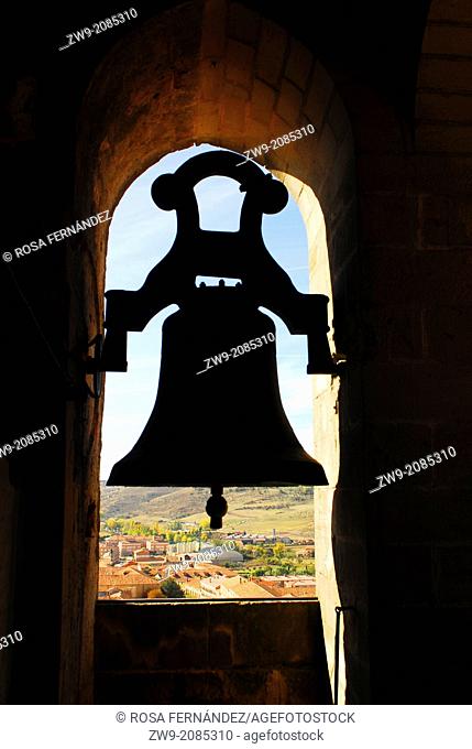 Silhouette of a small bell, Bell Tower in the cathedral of Siguenza, province of Guadalajara, Castilla La Mancha, Spain