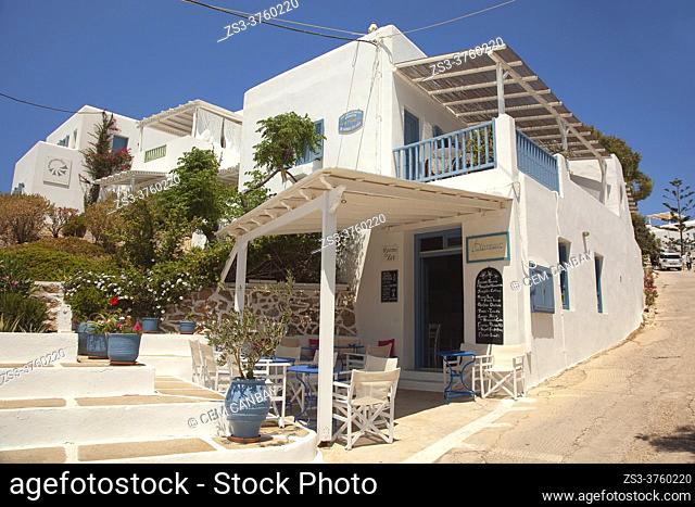 Traditional whitewashed houses with colorful doors and windows at Chora-Hora, Folegandros Island, Cyclades Islands, Greek Islands, Greece, Europe
