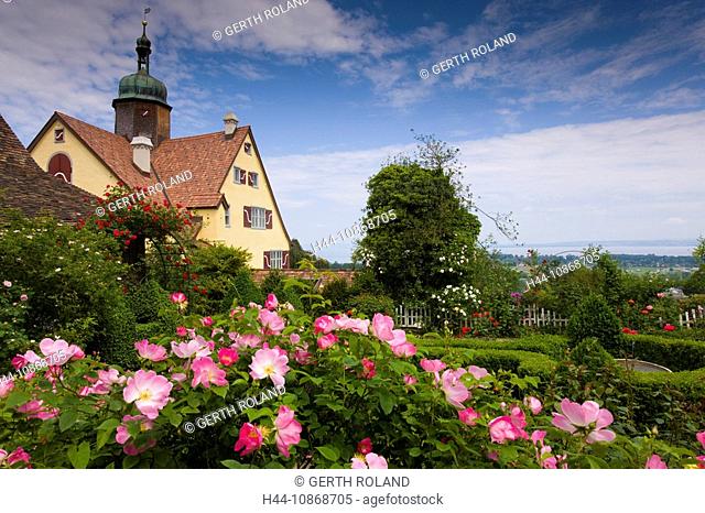 Grab stone, Switzerland, canton St. Gallen, castle, castle park, garden, roses