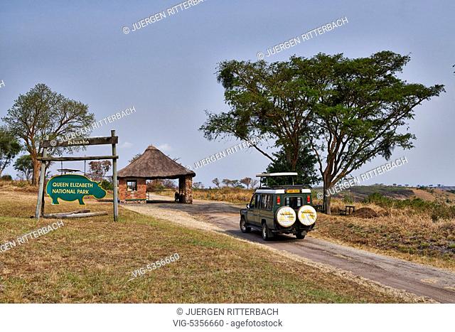 entrance gate Ishasha Sector, Queen Elizabeth National Park, Uganda, Africa - Uganda, 16/02/2015