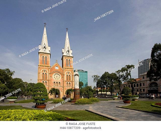 Saigon, Ho Chi Minh town, city, Vietnam, place, space, Notre Dame, church, cathedral, Asia, flowerbed, traveling, place of interest, landmark