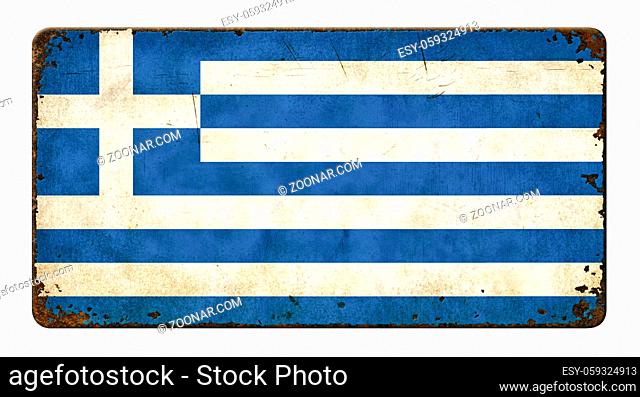 Vintage metal sign on a white background - Flag of Greece
