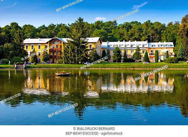 Naleczow, Lubelskie / Poland - 2018/09/01: Historic Duke Joseph pavilion in Springs Park Zdrojowy in Naleczow - known polish health resort originated in XVIII...