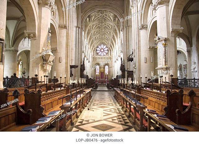 England, Oxfordshire, Oxford, An interior view of Christ Church College Cathedral in Oxford