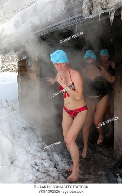 Women by Smoke Sauna in Sokka Holiday Resort, Valga County, Estonia