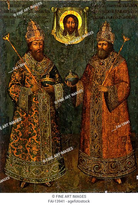 The Holy Face with Tsars Michail I Fyodorovich of Russia and Alexis I Mikhailovich of Russia. Zubov, Fyodor Evtikhiev (1615-1689). Tempera on panel