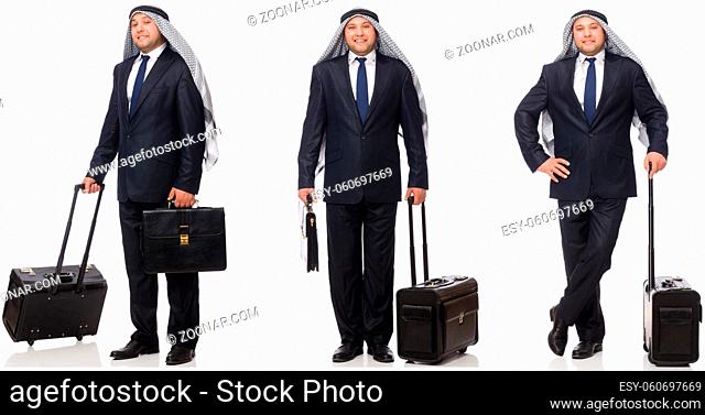 Arab businessman with suitcase isolated on white