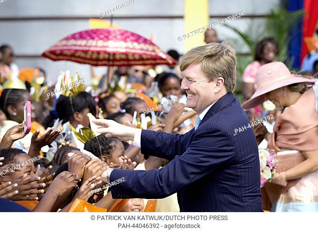 King Willem-Alexander and Queen Maxima of The Netherlands visit governor Eugene Holiday, the members of the states of St Maarten and Prime minister Sara...