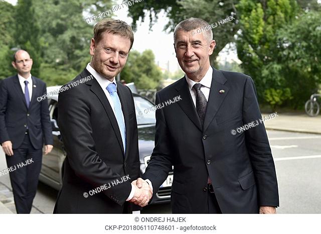 Czech Prime Minister Andrej Babis (right) and Saxony Prime Minister Michael Kretschmer (left) take part in celebration of 25 years of Czech-Saxony cooperation...